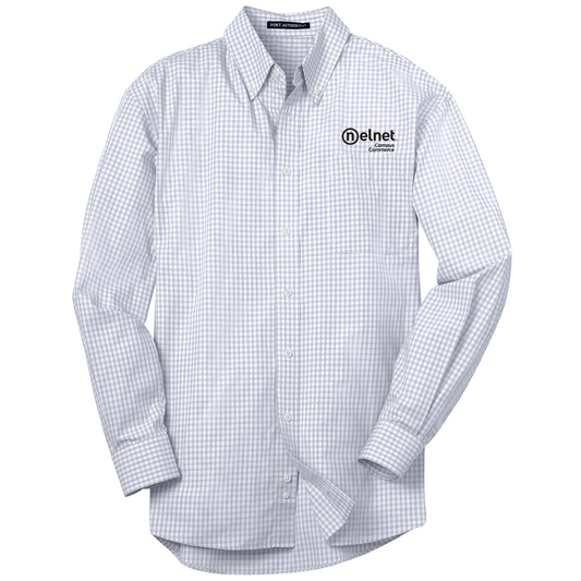 Port Authority Men's Plaid Pattern Easy Care Shirt - White